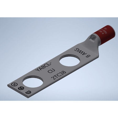 Burndy Copper Compression Lug, 2 Hole w/ Inspection Window, 8 AWG, 3/8" Stud, YA8CL2TC38